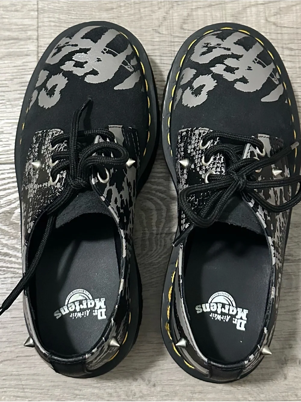 Dr. Martens Black and Gray Graphic Lace-Up Shoes
